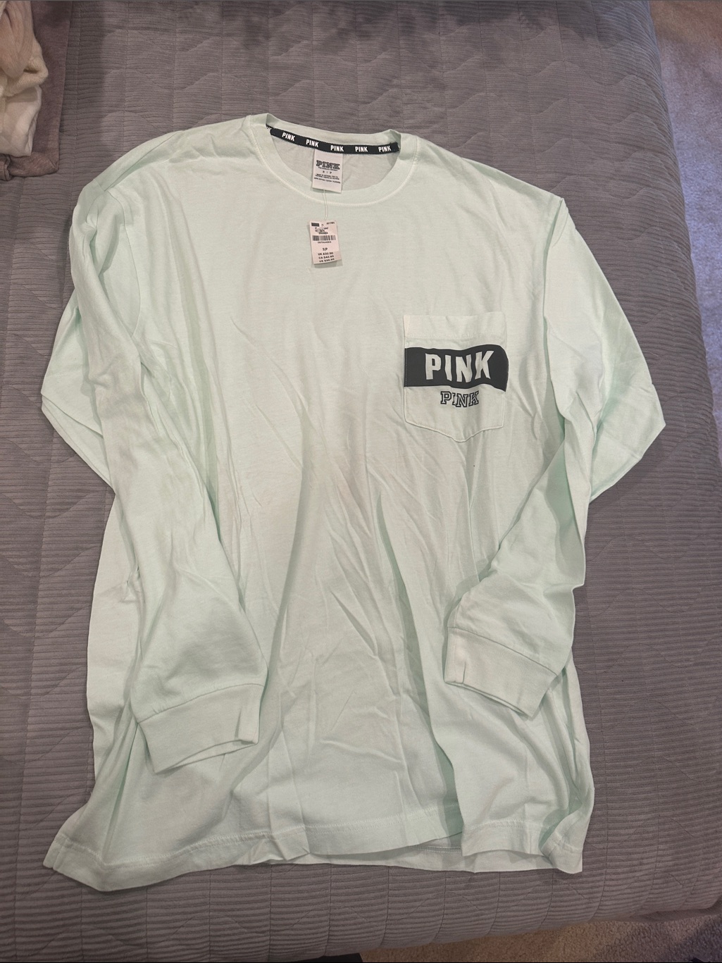Pink Victoria's Secret Men's Long-Sleeve Pocket Tee In Light Mint